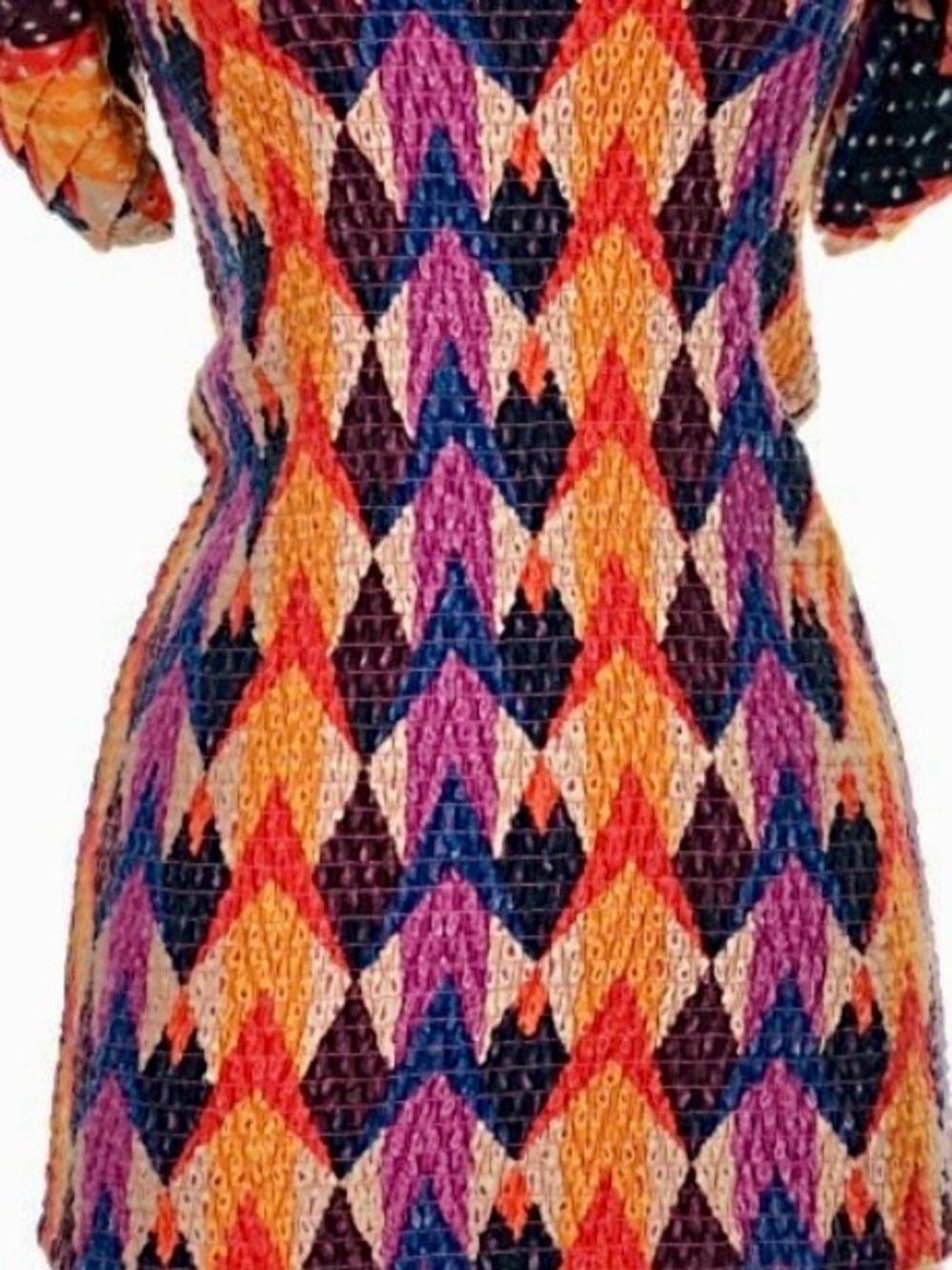 FARM Rio Vibrant Chevron Square Neck Mini Dress in Orange Purple Pink Blue Brown